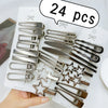 Y2K Silver Star Hairpins Set – 24-Piece Duckbill Clips