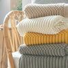 Khaki Knitted Throw Blanket with Tassels