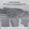 Close-up view of gray scrubber-textured dishwashing gloves showing anti-slip particles and storage features.