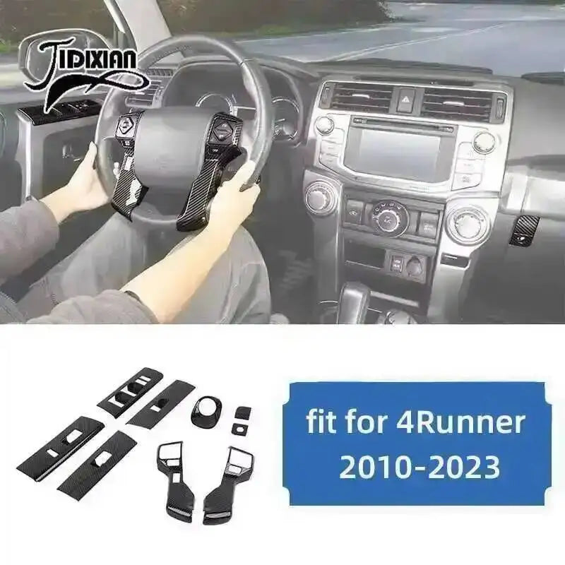 Carbon fiber trim kit for Toyota 4Runner featuring custom interior accents and dashboard components.