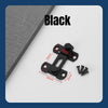 A black stainless steel sliding door latch lock with mounting hardware shown on a white surface.