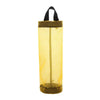 Yellow mesh plastic bag dispenser with a black handle and top