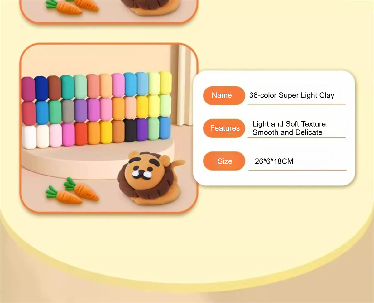 36-Color Air Dry Modeling Clay Kit with Sculpting Tools