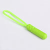 A bright lime green replacement zipper pull with a nylon cord and textured grip.