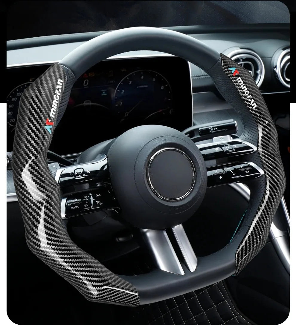 Carbon Fiber Texture Steering Wheel Cover - Anti-Slip & Comfortable Grip