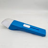 A blue handheld insect catcher with a clear plastic collection area and a white trigger.