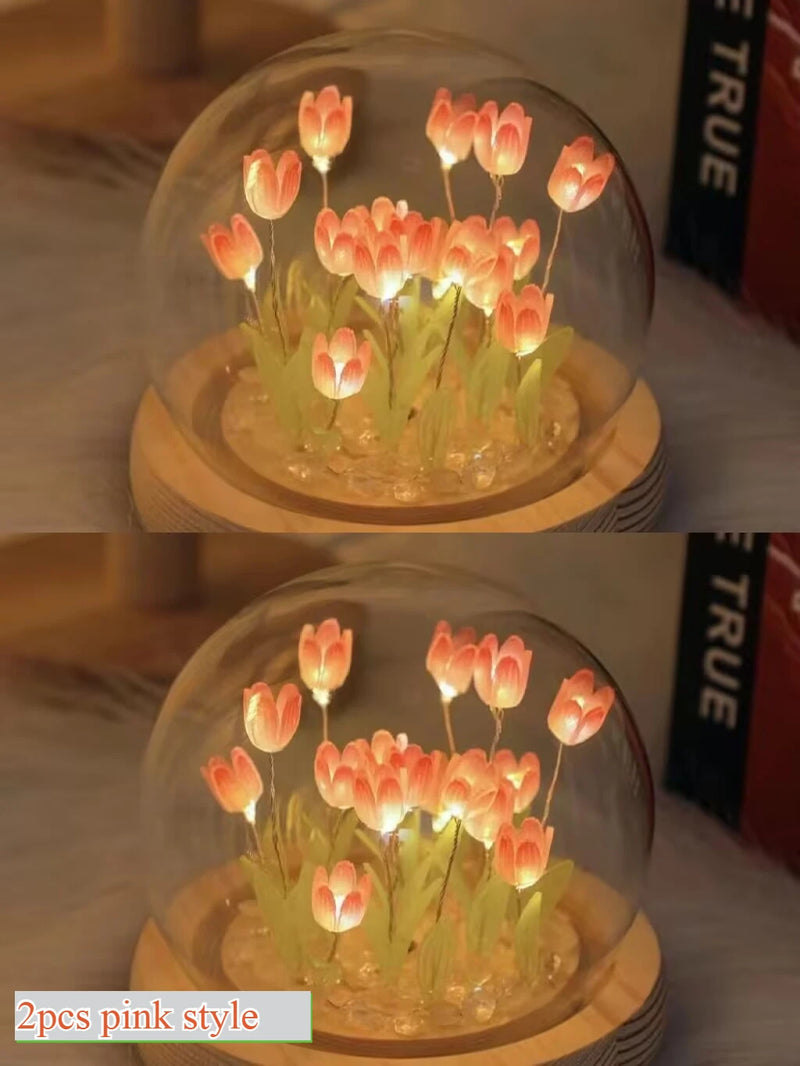 Tulpen-LED-Nachtlicht mit Glaskuppel