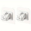 A pair of white adhesive curtain rod hooks with a no-drill wall mount clip.