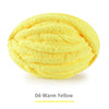 A ball of extra thick chenille yarn in the color warm yellow