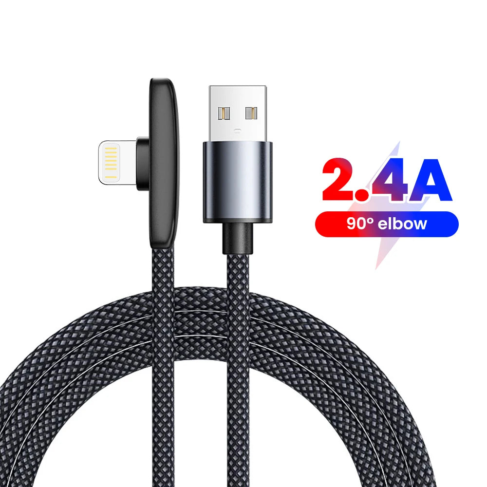 Right-Angle USB to Lightning Cable with Braided Nylon