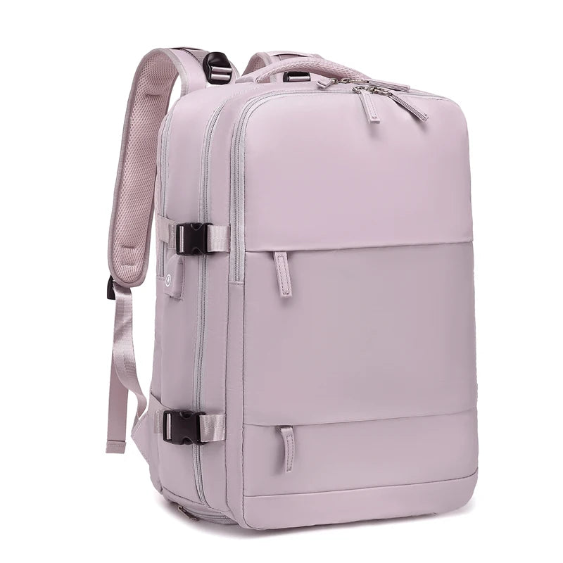 A light purple durable nylon travel laptop backpack with multiple compartments.