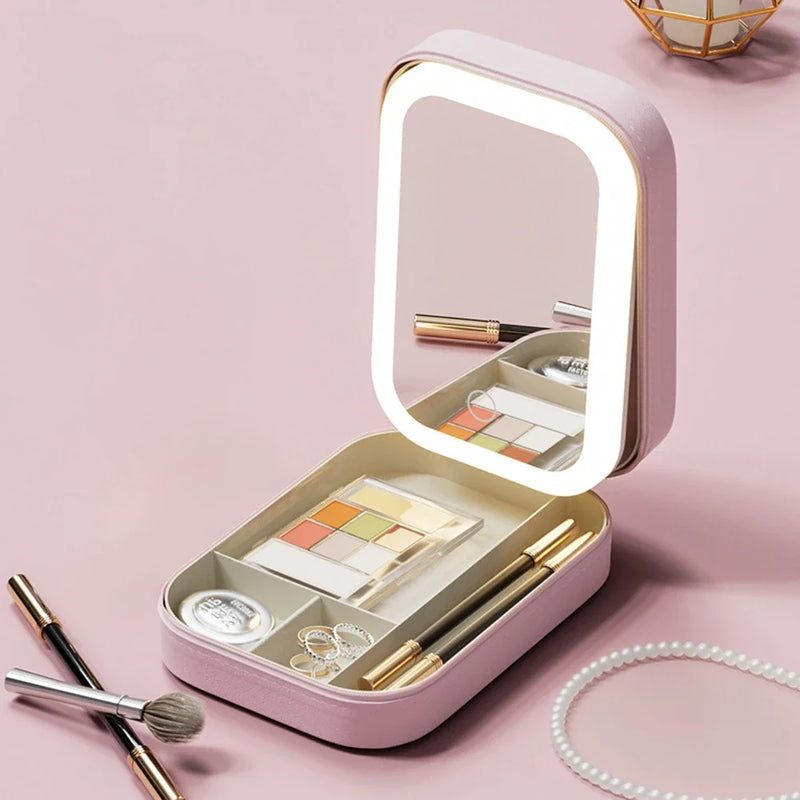 LED Lighted Makeup Case with Adjustable Mirror