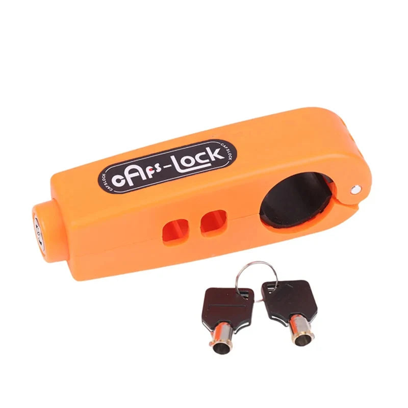 Orange compact handlebar lock with two keys attached