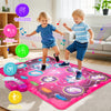 A pink interactive music dance mat with lights featuring various developmental activities for children.