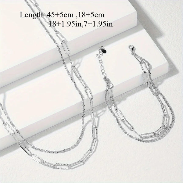 925er Sterlingsilber Paperclip-Kette Halskette & Armband Set
