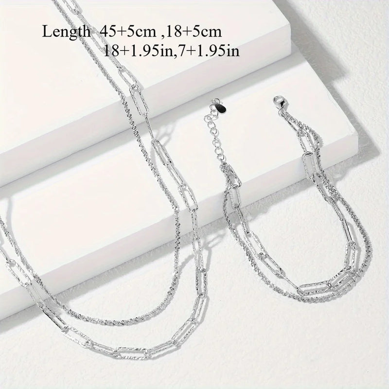 925er Sterlingsilber Paperclip-Kette Halskette & Armband Set