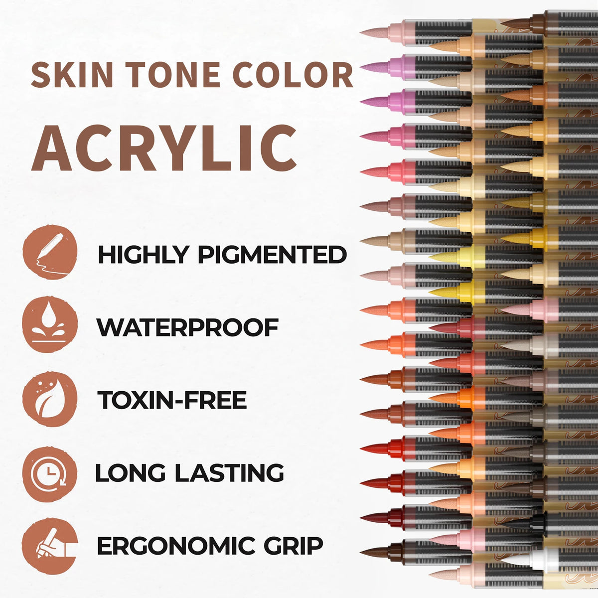 Skin Tone Acrylic Paint Markers, Soft Brush Tip for Portraits & Crafts