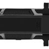 A black dash cam is shown from the front, featuring a dual-lens camera and mounting brackets.