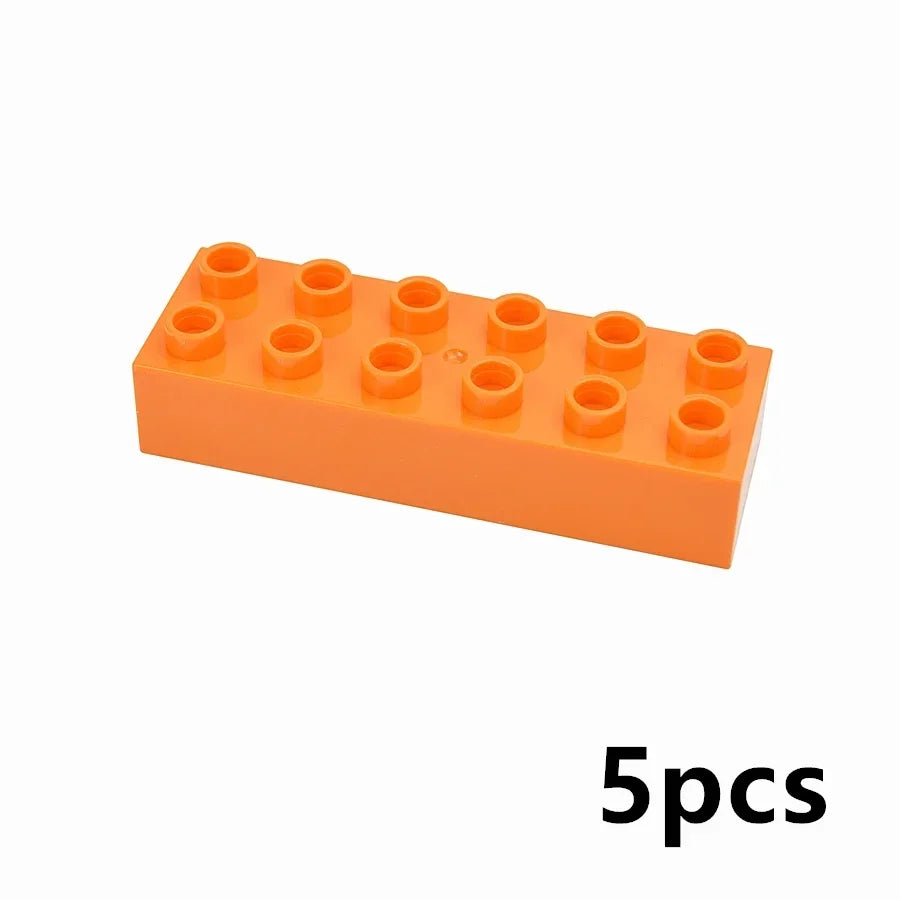 A rectangular block of orange building blocks with multiple circular studs.