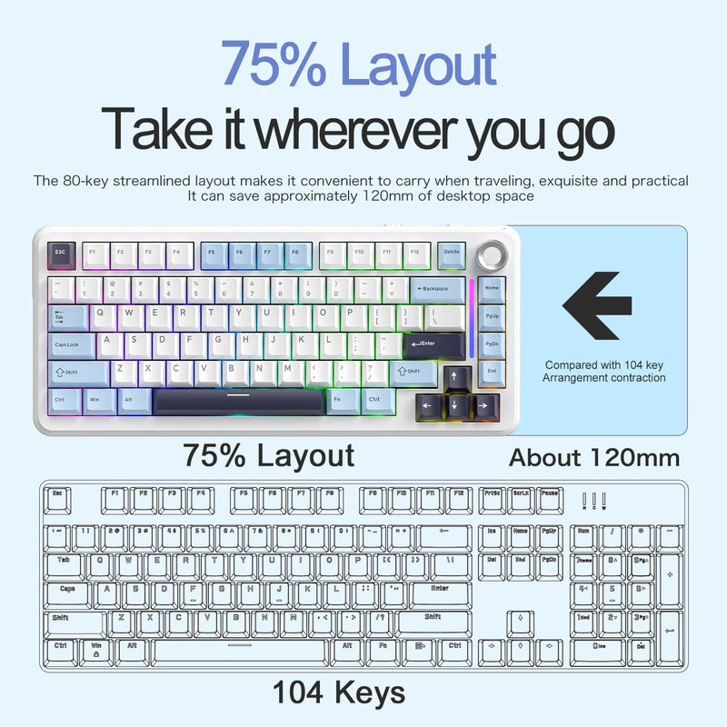 75% Wireless Mechanical Gaming Keyboard with Hot-Swap Switches