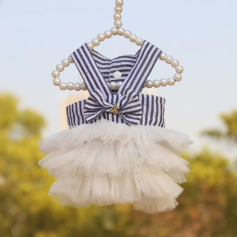 Robe à Rayures pour Animal de Compagnie avec Nœud et Dentelle