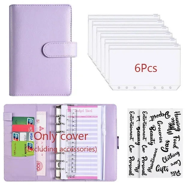 A6 PU Leather Budget Binder with Cash Envelope Organizer