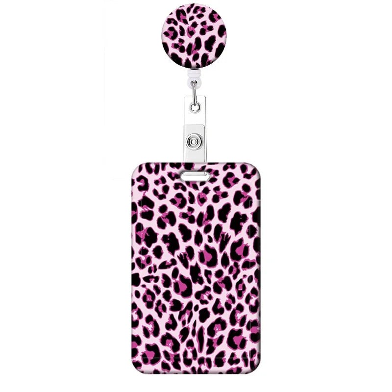 Leopard Print Retractable Badge Holder with Clip