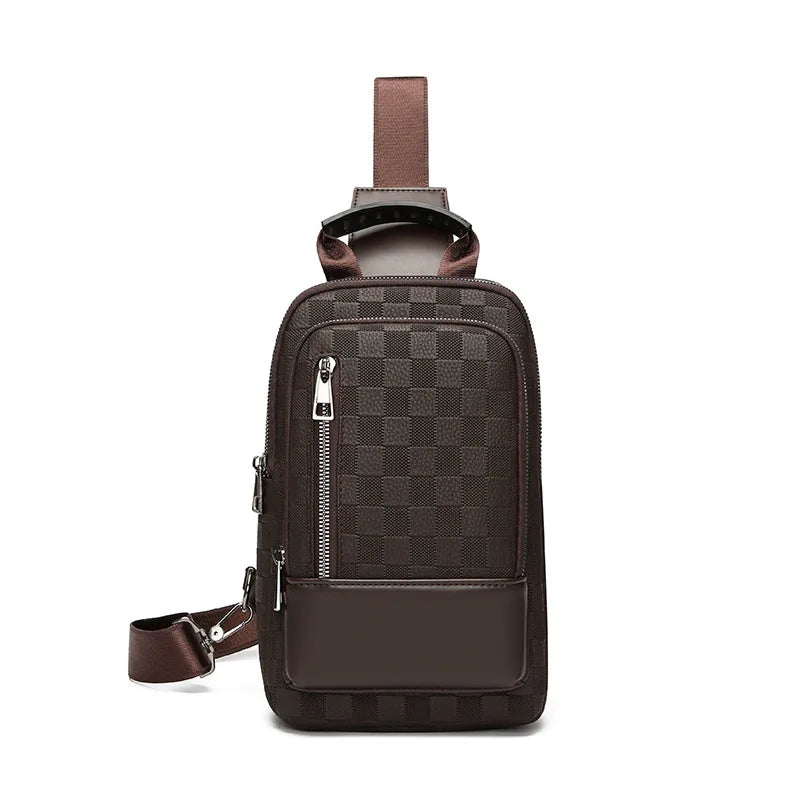 Men's Waterproof PU Leather Crossbody Bag with Geometric Pattern