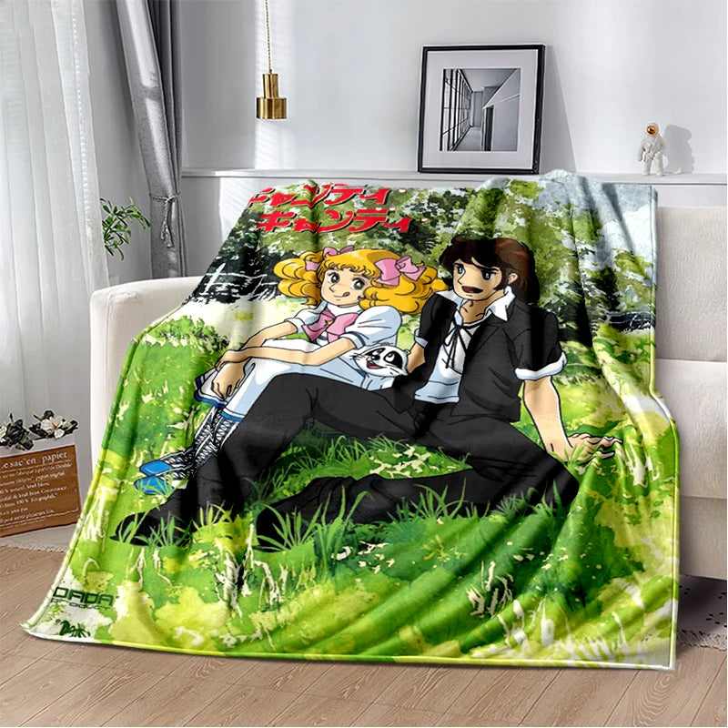 Cartoon Anime Flannel Throw Blanket in Candy Girl Design