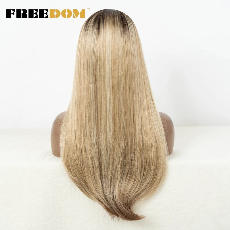 Straight Lace Front Wig with Bangs - Ombre Honey Blonde