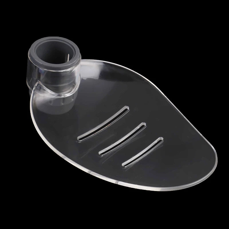 Porta jabón ajustable de plástico transparente con soporte de silicona.