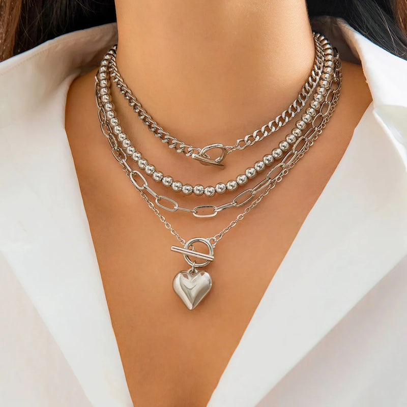 Gold Heart Pendant Choker Necklace