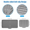 A gray silicone soap tray featuring double-sided anti-slip designs with ridges and cross-hatched patterns.
