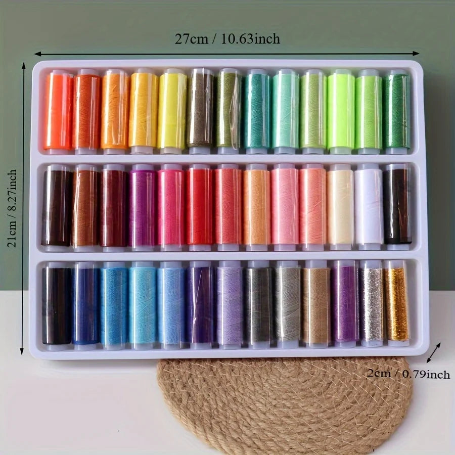 39-Color Polyester Sewing Thread Set for Embroidery & Crafting