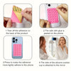 Instructions showing how to attach reusable silicone suction phone mounts to a phone and a mirror.