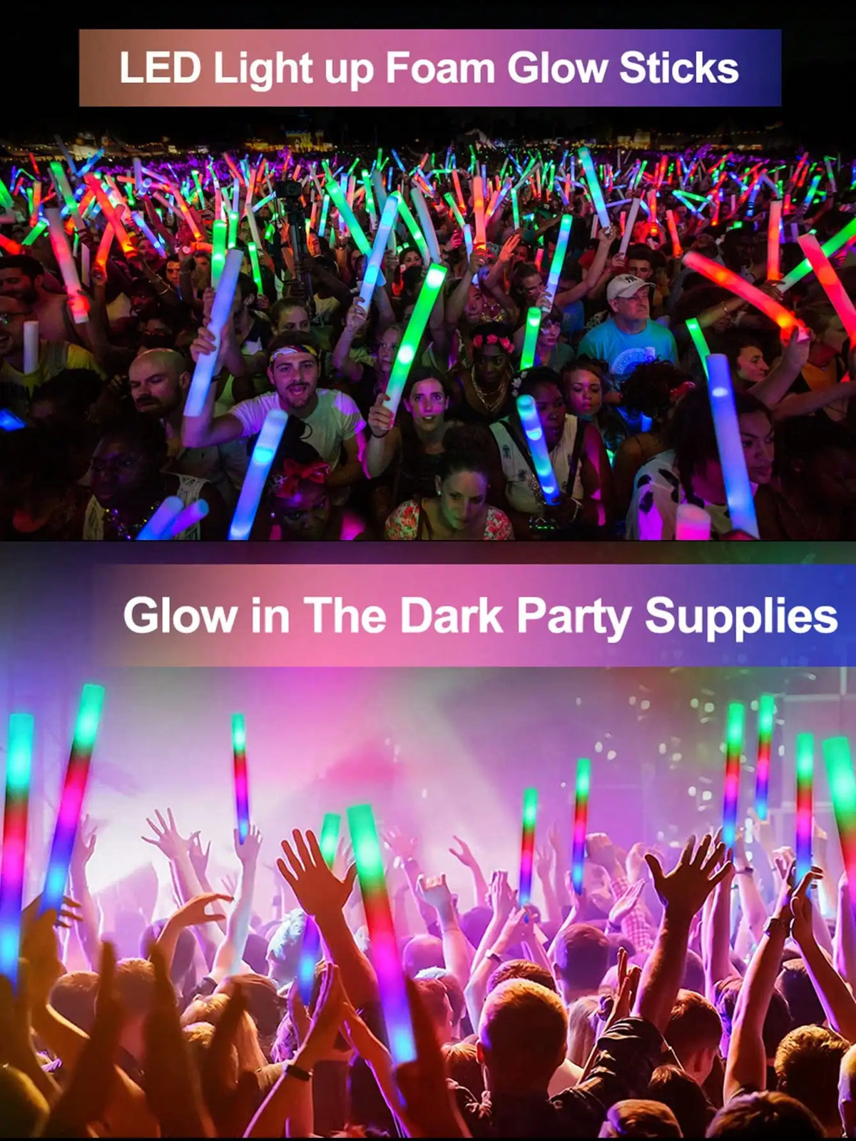 LED Foam Glow Sticks with 3 Light Modes