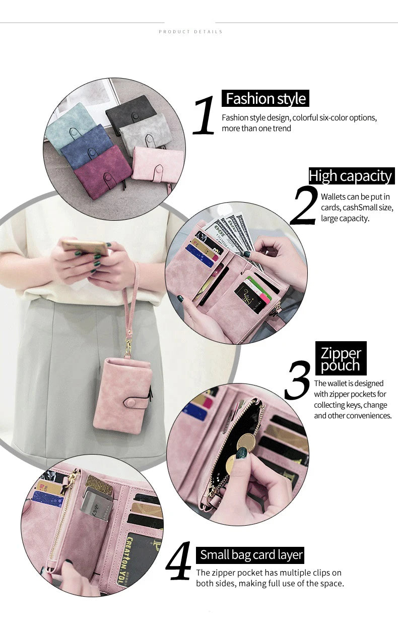 Compact Frosted Tri-Fold Wallet for Women