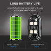 A green rechargeable LED strobe light battery and a black housing with Type-c charging port.