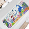 Extra long non-slip cartoon bathtub mat with suction cups featuring colorful sea creatures