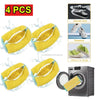 Four yellow canvas shoe laundry bags with mesh nets shown next to a washing machine.