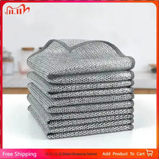 A stack of gray multipurpose non-stick kitchen cleaning cloths on a white surface.