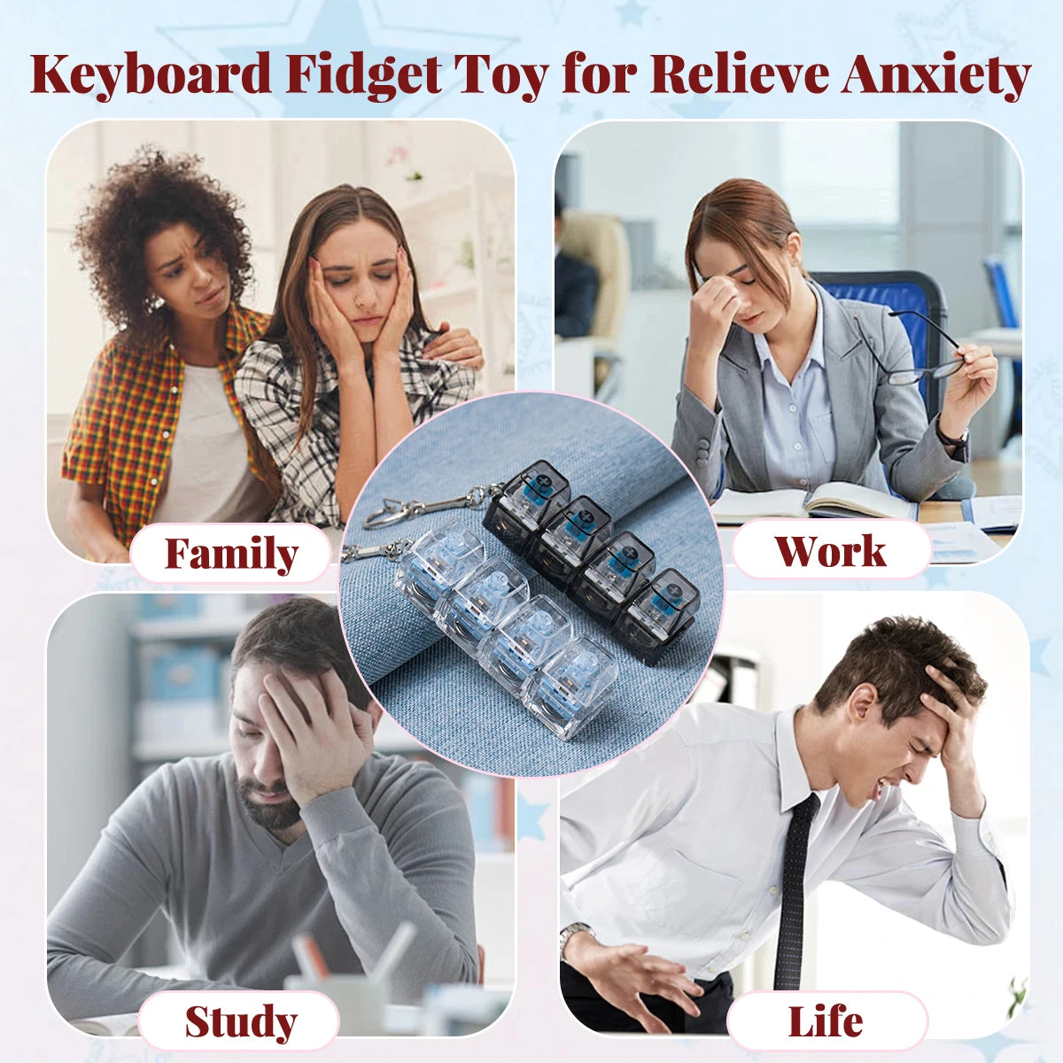 LED Light-Up Keyboard Keychain Fidget Toy