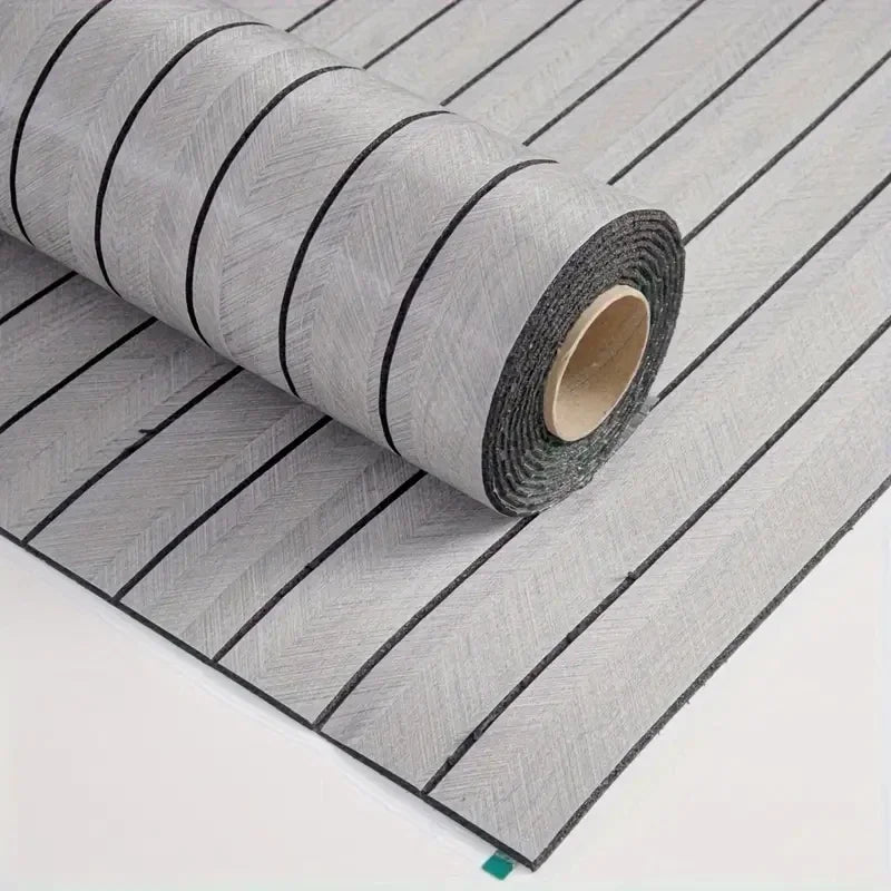Roll of extra thick 3D wood grain self-adhesive wallpaper in gray showing the texture and roll form