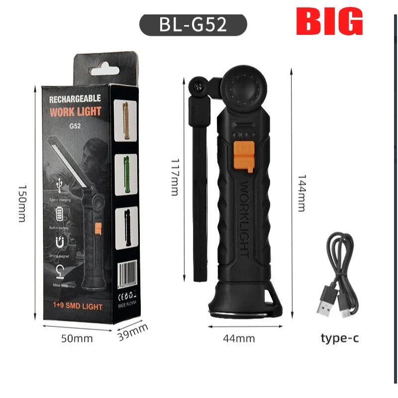 Foldable LED Work Light with Magnetic Base and USB Charging
