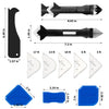 A set of nine caulk tools including silicone scrapers and a finisher set in black and white.
