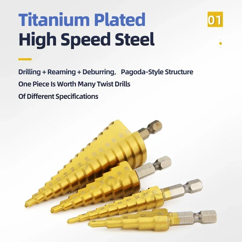 Titanium Step Drill Bit Set — 4 to 20mm Multi-Size Cone Drill