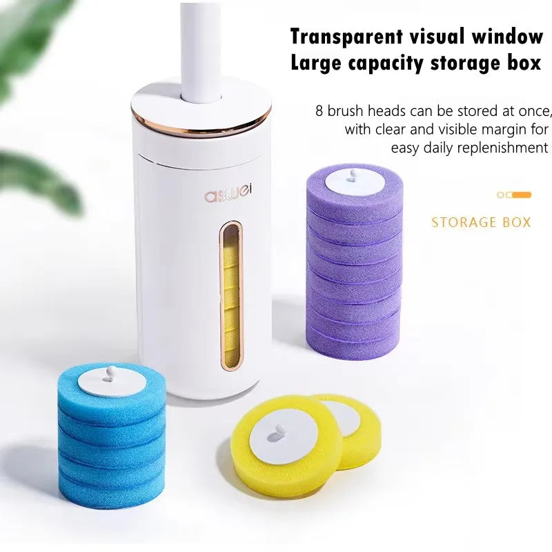 Wall-Mounted Disposable Toilet Brush Set with Refill Heads