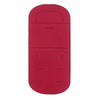 A bright red, oval-shaped stroller seat cushion with molded contours for a baby.