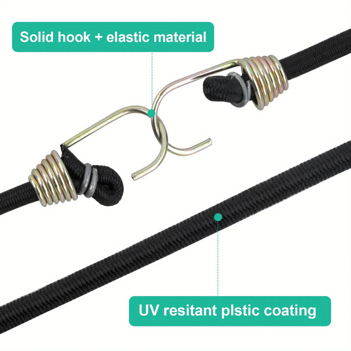 15-Piece Elastic Bungee Cords with Hooks – Black
