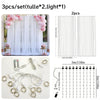 A set of three sheer tulle curtains with light attachments and a USB extension line are shown.